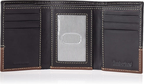 Timberland mens Leather Trifold Wallet With Id Window, Black/Brown (Hunter), One Size...