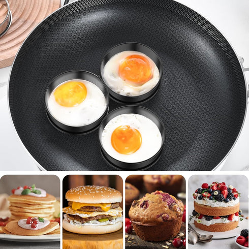 8PCS Crumpet Rings, Nonstick English Muffin Rings 4 Inch, Stainless Steel Double Rolled Tart Rings for Baking, Round Metal Pastry Baking Rings for...