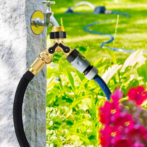 Heavy Duty Garden Faucet Splitter Hose Splitter with Shut-Off Valves Garden Hose Splitter Y Splitter Connect Faucet for Outdoor Garden Irrigation ...