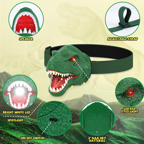 Dinosaur Headlamp for Kids Flashlight Led Headlights Roar & Silent Mode, T-Rex Dinosaur Toys, Camping Gear, Gifts for Boys Girls Adults...