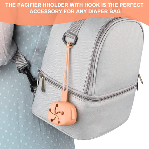 Accmor Silicone Baby Pacifier Case, Baby Pacifier Holder Case Pouch Box for Diaper Bag, Baby Pacifier Container for Travel, Apricot...