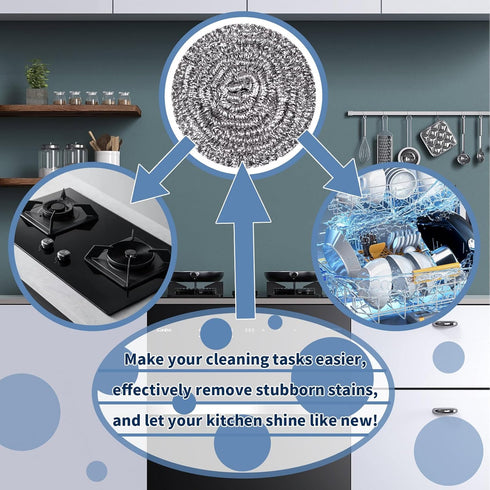Stainless Steel Scrubber Scrubbing Scouring Pad Magic Eraser Sponges Clean Pot Pan and Broiler Rack Steel Wool for Kitchen Bathroom (6Pcs Metal Sc...