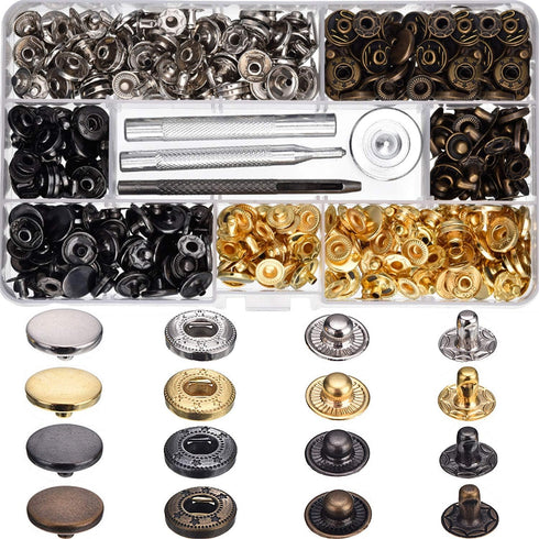 100 Set Snap Fasteners Leather Snaps Button Kit Press Studs with 4 Pieces Fixing Tools, 12.5 mm in Diameter...