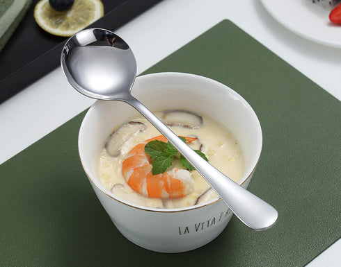 Kyraton 6-Piece Stainless Steel Round Soup Spoons - Dinner & Table Spoons, Silverware Set, Dishwasher Safe...