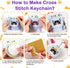 Caydo 5 PCS Cross Stitch Kits for Kids with Cats and Dogs Patterns Stamped Cross Stitch Kits for Beginners DIY Key Chain, Backpack Charms, Craft O...
