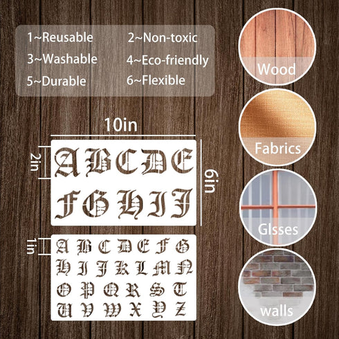10 Pieces Old English Stencil Template 1 and 2 Inch Reusable Gothic Letter Stencils, Plastic Numbers Stencils, Gothic Font Stencils for Notebook J...