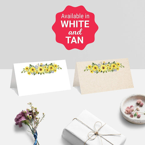 321Done Sunflower Place Cards, Made in USA - Blank Small 3.5x2 for Name Food Table Setting Dinner Party Seating Wedding Reception Buffet Tent Styl...