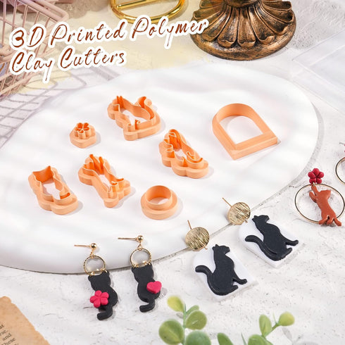 Puocaon Kittens Polymer Clay Cutters - 7 Shapes Clay Cutters for Polymer Clay Jewelry Making, Small Animal Shapes Clay Cutters for Earrings, Micro...