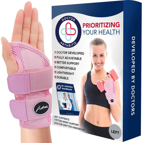 Dr. Arthritis Doctor Developed Fitted Wrist Brace for Carpal Tunnel Syndrome, Tendonitis and other Wrist Conditions, Splint Support Single (Pink, ...