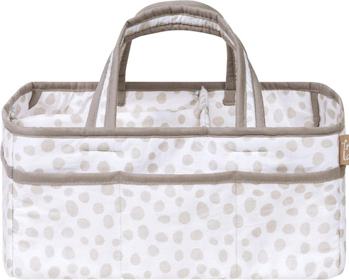 Sydney Storage Caddy-Dalmatian Dot Body and Handles, Dalmatian Dot Lining, Solid Gray Trim, Grays, White, Two Handles, 12 in x 6 in x 8 in...