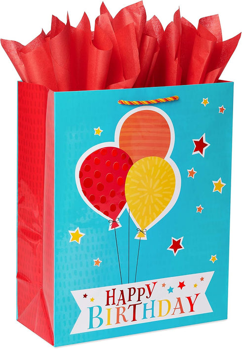 American Greetings 15.5" Extra Large Birthday Gift Bag with Tissue Paper, Balloons (1 Bag, 6-Sheets)...