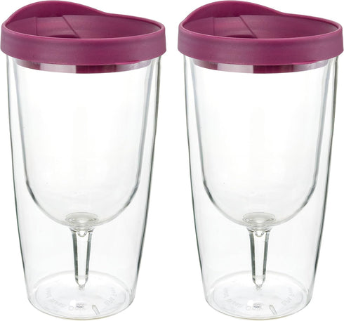 Southern Homewares 10oz Merlot Red Lid Wine Tumbler, 2-Pack – Insulated Double Wall Acrylic with See-Through Cup...