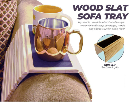 Etna Solid Wood Slat Arm Tray Table - Flexible Tray Tables with Non-Slip Felt Surface - Perfect Recliner Table, Couch Arm Table - 13.75" L x 4" W ...