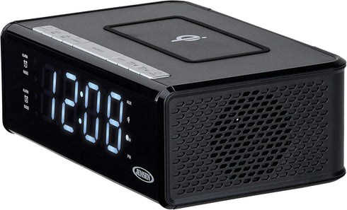 Jensen QiCR-200 Dual Alarm Clock Radio with Qi Charging, White, 9.40in. x 5.00in. x 3.00in....