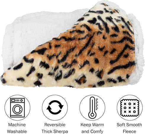 Lavish Home Fleece Sherpa Throw Blanket - Ultra Soft Plush Bed, Sofa or Couch 50" x 60" Tiger Set of 1...