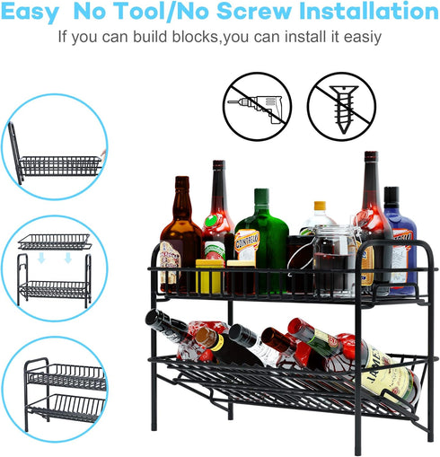 HengLiSam Spice Rack Organizer for Countertop, Heavy Duty Full Solid Metal Kitchen Shelves, 2 Tier Liquor Shelves Freestanding Holder Storage for ...