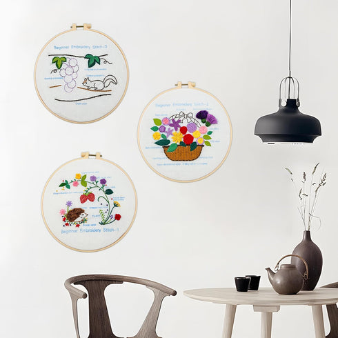 Maydear 3 Pack Embroidery Starter Kit with Pattern, Stamped Cross Stitch Kits for Beginners Adults with Embroidery Hoop and Instructions, Hand Emb...