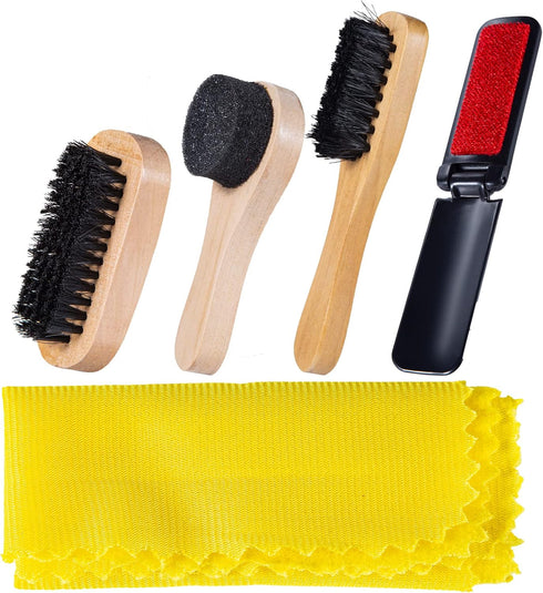 YUET Shoe Shine Cleaning Care Barrel Kit Set For Brown Black Leather With Polish Brush Travel Case Luxury Premium Soft Horsehair Bristle Dauber, W...