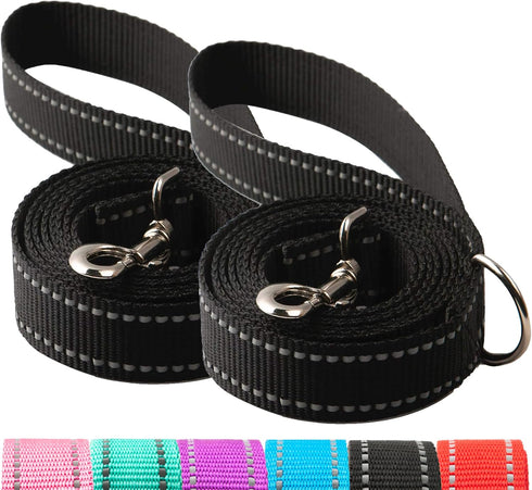 2-Pack Reflective Dog Leash 6ft - Nylon Dog Leashes for Small Dogs, Medium Dogs, Large Dogs, Puppy, Cats - 6ft Training Leash with D Ring (Black, ...