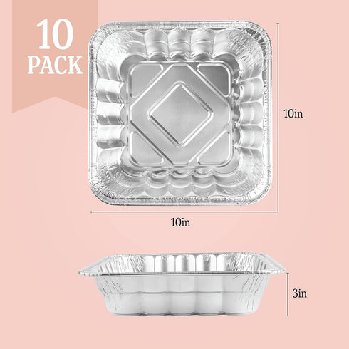 PLASTICPRO Disposable 10'' X 10'' X 3'' Inch Square Aluminum Tin Foil Baking Pans Bakeware - Cookware Perfect for Baking Cakes, Breads, Brownies, ...
