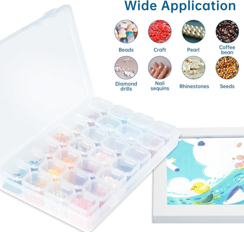 Mlife Diamond Art Painting Storage Containers with Label Stickers, 1 Pack 28 Grids Clear Mini Storage Box, Art Craft Supply Bead Organizers for Je...