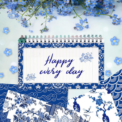 Chinese Blue and White Porcelain Scrapbook Paper Pad,24 Pcs Double-Sided Decopodge Paper,Cardstock Paper for Scrapbooking DIY Decorative Backgroun...