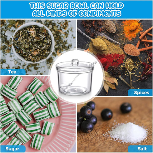 Patelai 4 Pieces Sugar Bowl Acrylic Clear Sugar Bowl with Lid and Salt Spoon Storage Jar with Airtight Lid for Salt, Tea, Spices, Herbs, Condiment...