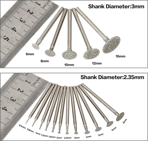 Stone Carving Set Diamond Burr Bits Compatible with Dremel, 17PCS Polishing Kits Rotary Tools Accessories with 2.35mm 3mm Shank T Shape for Carvin...