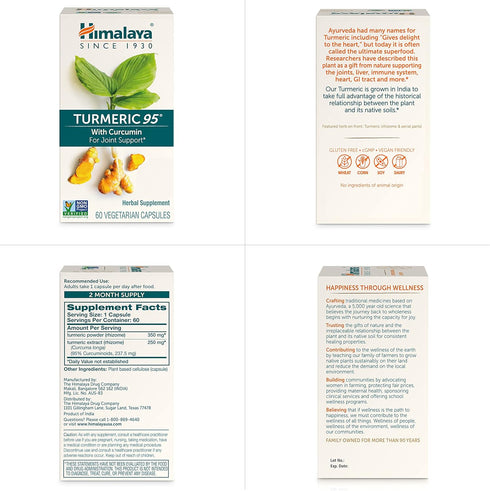 Himalaya Turmeric 95 Supplement with Curcumin/Curcuminoids, Joint and Muscle Support, Optimum Flexibility and Mobility, 600 mg, Non-GMO, Vegan, Gl...
