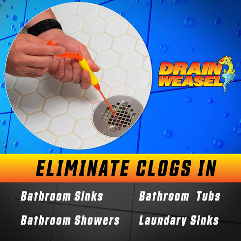 FlexiSnake Drain Weasel Sink Snake Hair Clog Remover Tool, Pipe, Bathroom, Bathtub Cleaner, 18-inch, Made in the USA, 5 Wands and Removable Handle...