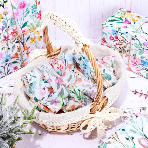 Whaline 100 Sheets Floral Tissue Paper Watercolor Flower Gift Wrapping Paper Colorful Wildflower DIY Art Craft Paper for Spring Wedding Birthday B...