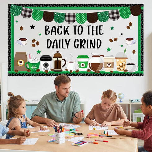 Coffee Bulletin Board Set Coffee Cup Classroom Decorations Hot Cocoa Cutouts Green Coffeehouse Crafts for Teachers Students Back to School kinderg...