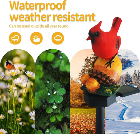 QH & Garden Solar Outdoor Lights Bird Garden Statues Decor, Cardinal Bird Figurine Lights with Powered LED | Resin Waterproof Garden Outdoor Decor...