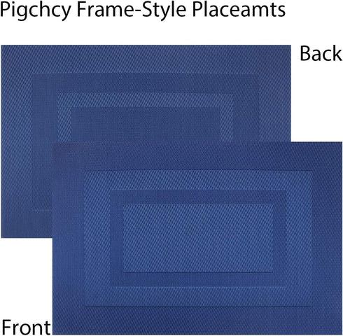 PIGCHCY Placemats,Washable Vinyl Woven Table Mats,Elegant Durable Placemats for Dining Table Set of 4 (18 x 12 inches, Navy Blue)...