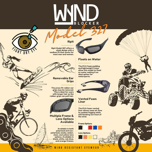 WYND Blocker Polarized Motorcycle & Fishing Floating Sports Wrap Sunglasses (Black/PZ Smoke Lens)...
