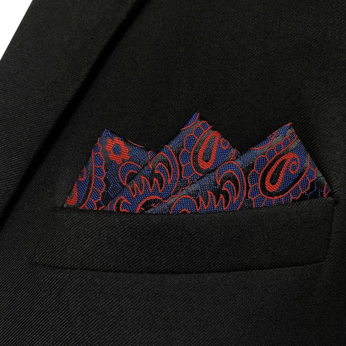 S&W SHLAX&WING Paisley Mens Tie Blue Red Matching Pocket Square Only...