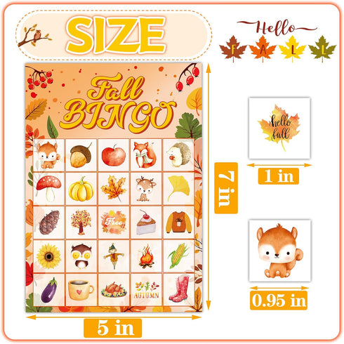 Joy Bang Fall Bingo Games for Kids Adults, Autumn Thanksgiving Bingo Cards for 24 Players, Fall Party Supplies Favors for Family School Classroom ...