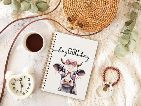 Preppy Cow Notebook Journal - Cow Gifts for Cow Lovers, Western Cow Office Supplies, Hay Girl Hay, College Ruled Hardcover Spiral Notebook 5.5 x 8...