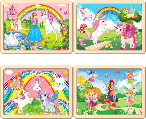 Puzzles for Kids Ages 4-6, 4 Pack Wooden Jigsaw Puzzles 24 Pieces The Castle Puzzle Preschool Educational Learning Toys Set for Boys and Girls...
