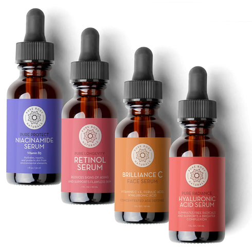 Pure Body Naturals Facial Serum - Hyaluronic Acid Serum, Retinol Serum, Vitamin C Serum, and Vitamin B3 (Niacinamide) Serum - A Perfect Serum Gift...