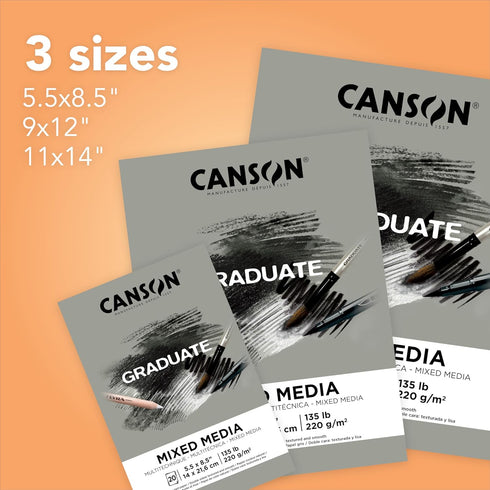 Canson Graduate Grey Toned Mixed Media Pad, Foldover, 9x12 inch, 20 Sheets | Artist Paper for Adults and Students - Watercolors, Mixed Media, Mark...