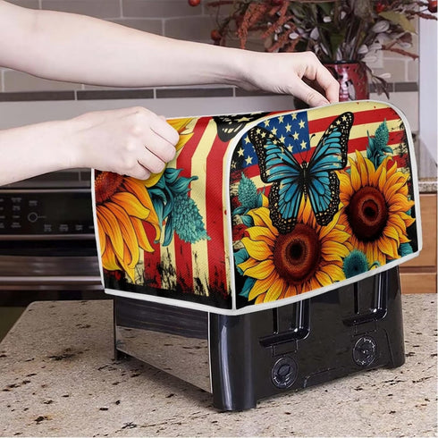 Sunflower Butterfly Print Toaster Cover 2 Slice American Flag Small Kitchen Appliance Cover, Washable Oven Cover Washable Kitchen Broiler Cover, A...