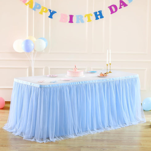 Baby Blue Table Skirt for Baby Shower Boy 6ft Light Blue Tulle Tutu Table Cloth for Elephant Birthday Party Ocean Baby Shark Gender Reveal Wedding...