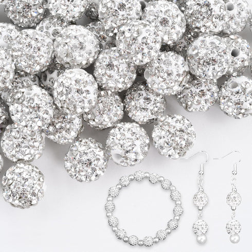 180pcs 10mm Rhinestone Clay Beads for Jewelry Making, White Crystal Round Disco Ball AAA+ Grade Beads Bulk, Sparkly Diamond Bling Baseball Beads f...