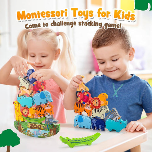 Animals Montessori Toddler Toys 2 3 4 5 6 7 Year Old Boys Girls Wooden Animal Blocks Stacking Toy Kids Birthday for Boy Girl Age 3-7 Educational T...