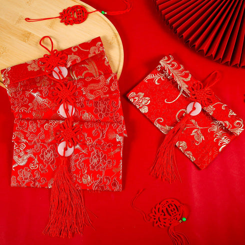 4pcs Satin Chinese Red Envelopes, Exquisite New Year Lucky Money Envelopes with Chinese Knot & Jade Pendant Lunar Spring Festival Hong Bao Wedding...