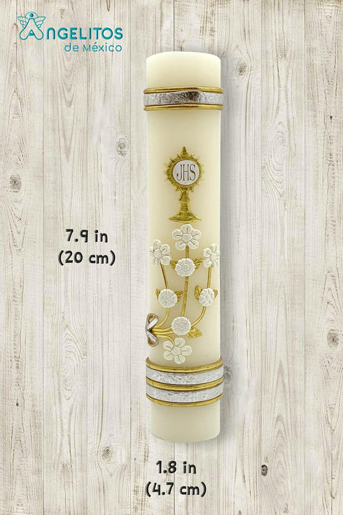 Angelitos de Mexico First Communion Prayer Candle Adorned with The Holy Spirit Dove A Blessed Mass Religious Keepsake...