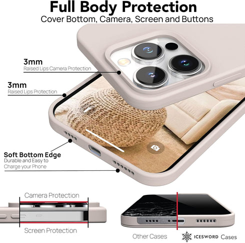 IceSword iPhone 15 Pro Max Case Stone (2023), Liquid Silicone Case Phone Cover Slim Protective, Soft Anti-Scratch Microfiber Lining, Light Beige T...