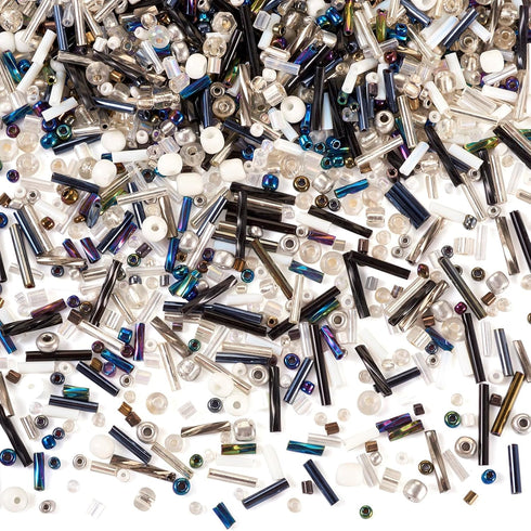 Black White Assorted Glass Seed Beads Kit Small Rondelle Pony Tube Bugle Beads Crystal Embroidery Beads for Crafts DIY Friendship Bracelets Jewelr...