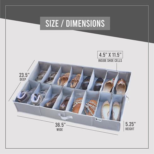 Under Bed Shoe Storage Organizer - TEAR-RESISTANT Heavy Duty 600D Material - Fits All Styles Men's and Women's Shoes, Up to 16 Pairs - Extra-Stron...